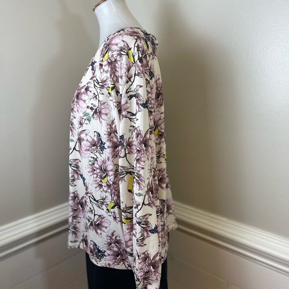H&M Flowers Birds and Butterflies Print Top L FREE SHIP - Picture 2 of 5
